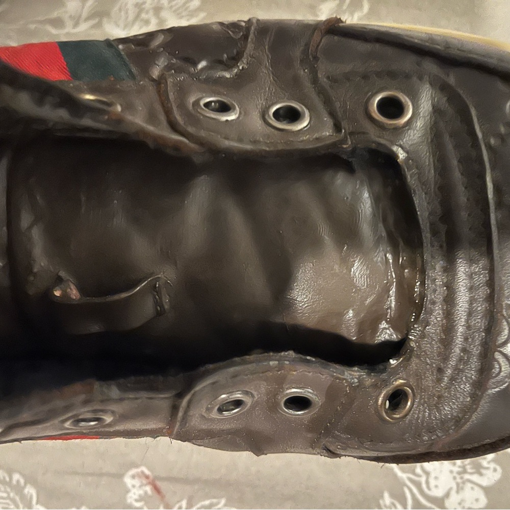 Gucci Brown Leather High-Top Boots with Red & Green Stripe - Picture 7 of 14